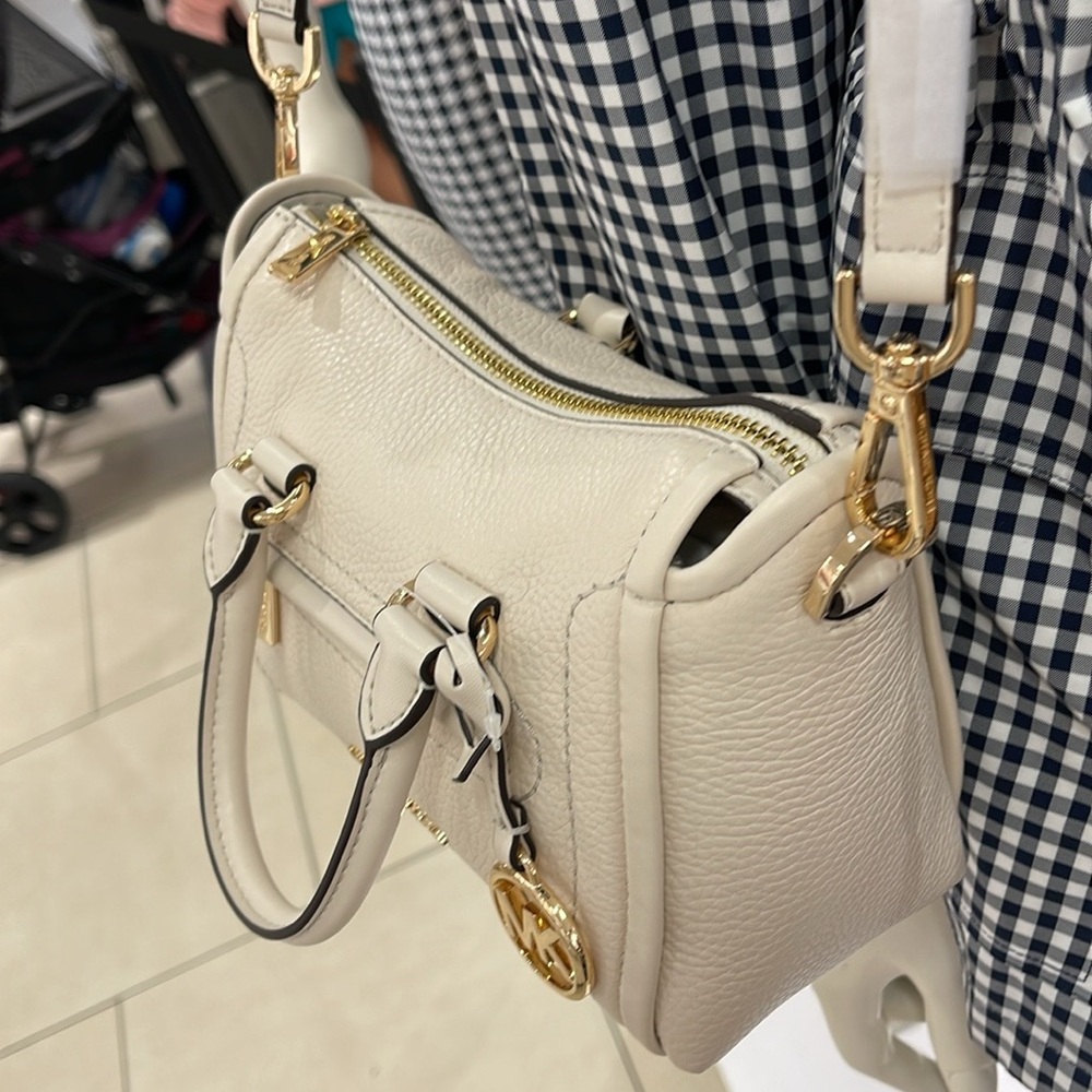 Michael Kors Carine Extra-Small Pebbled Leather Satchel Crossbody 
Light Cream - Picture 2 of 16